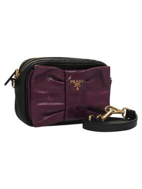 Authentic PRADA ribbon Shoulder Bag Leather Purple Gold